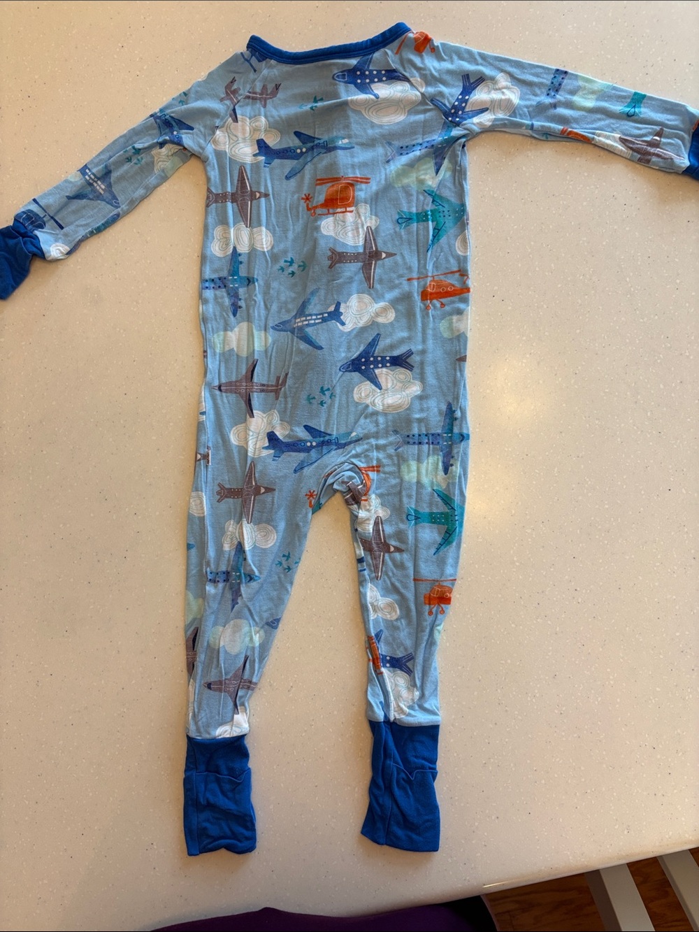 Little Sleepies Blue Airplane Print Kids One-Piece Zipper Pajamas - Picture 3 of 3
